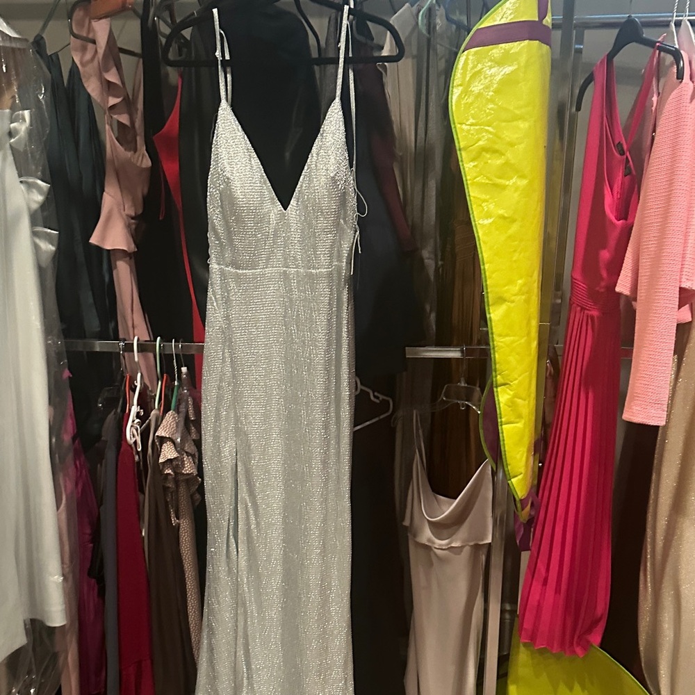 Elegant Silver Evening Gown